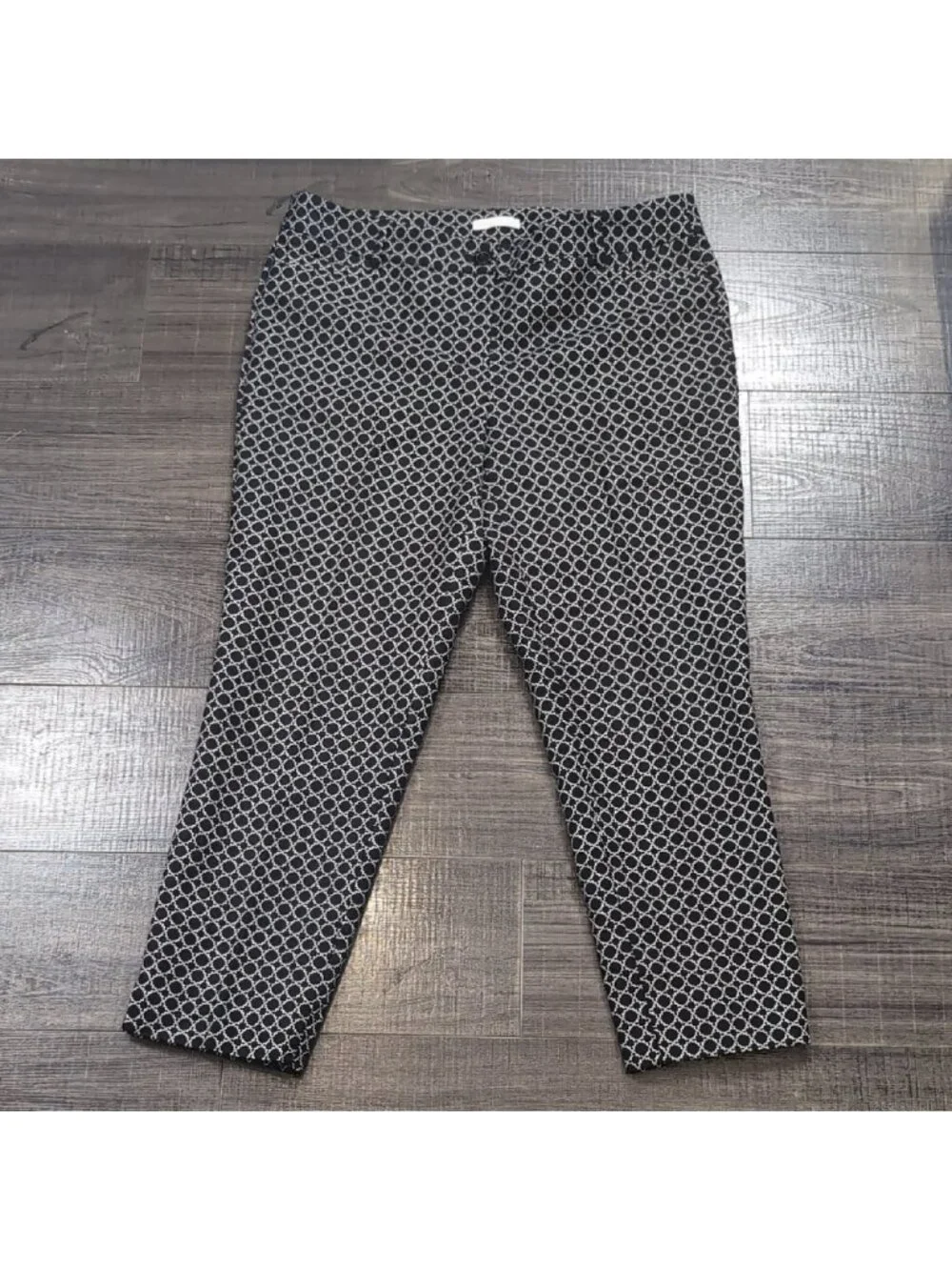 💠 Dalia Capri Trousers Womens Size 10 Black White Geometric Print Pants